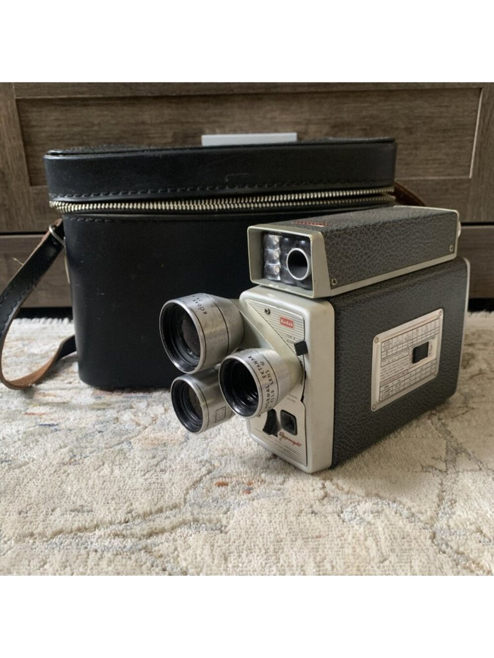 Vintage Kodak Brownie Turret Scopesight f/1.9 3-Lens 8mm Movie Camera with Case
